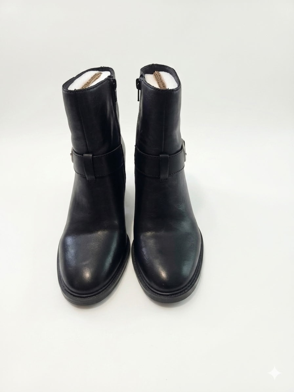 Lucky Brand Black Leather Ankle Boots with Buckle Strap